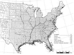 Figure 304.2(2). Values are nominal three-second gust wind speeds in miles per hour at 33 feet above ground for Exposure Category C. (Multiply miles per hour by 0.477 to obtain meters per second.) Linear interpolation between contours is permitted. Islands and coastal areas that are outside of the last contour shall use the last wind speed contour of the coastal area. Location-specific storm shelter design wind speeds shall be permitted to be determined using the ATC Hazards by Location website (hazards.atcouncil.org). Figure 304.2(2). Values are nominal three-second gust wind speeds in miles per hour at 33 feet above ground for Exposure Category C. (Multiply miles per hour by 0.477 to obtain meters per second.) Linear interpolation between contours is permitted. Islands and coastal areas that are outside of the last contour shall use the last wind speed contour of the coastal area. Location-specific storm shelter design wind speeds shall be permitted to be determined using the ATC Hazards by Location website (hazards.atcouncil.org).