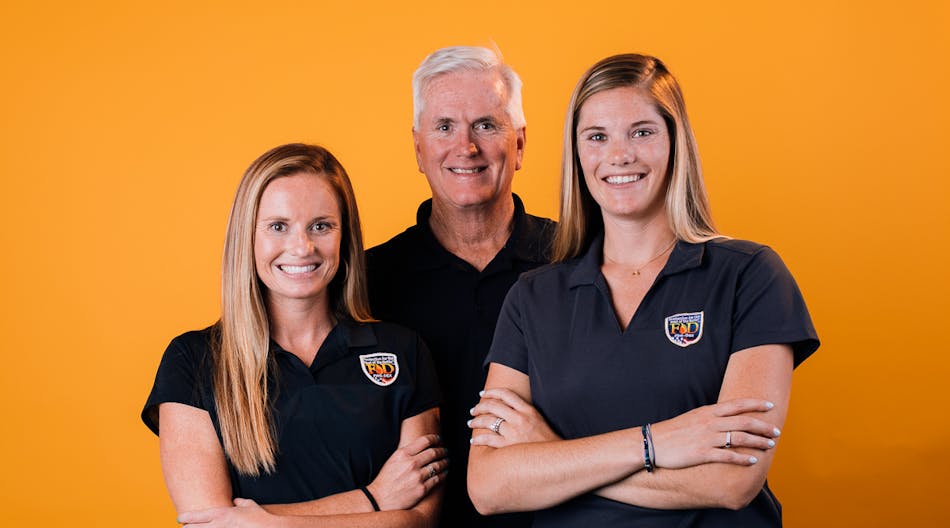 Fire-Dex Chairman and Owner Bill Burke with his daughters Fire-Dex President Lauren Burke Devere (left) and Gear Wash President Taylor Burke Gilman.