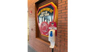 Sunscreen dispensers at the FDNY Fire Academy. Sunscreen dispensers also are one of the initiatives now implemented at the Fort Worth, TX, Fire Department (FWFD).