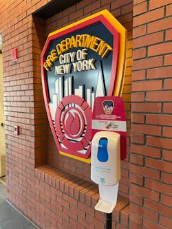 Sunscreen dispensers at the FDNY Fire Academy. Sunscreen dispensers also are one of the initiatives now implemented at the Fort Worth, TX, Fire Department (FWFD).