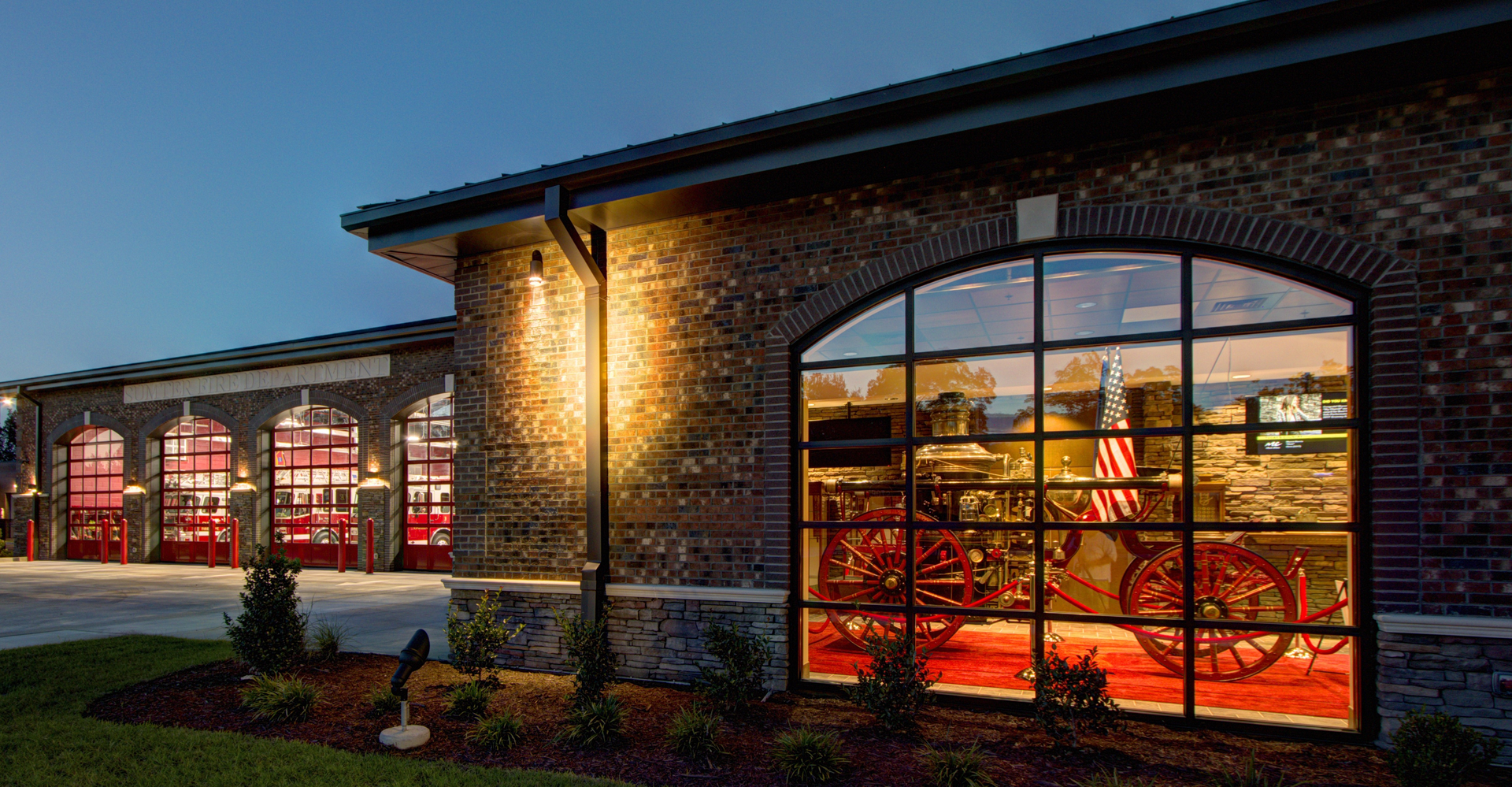 Large windows make the lobby-museum of the Sumter, SC, Fire Department headquarters station highly visible and inviting to the community.
