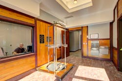The public lobby of the new Raleigh, NC, Fire Department Station No.6 utilizes many repurposed materials from the original station, including the fire pole, wood flooring (used for wall surfaces), brick (used as floor pavers) and door hardware. The public lobby of the new Raleigh, NC, Fire Department Station No.6 utilizes many repurposed materials from the original station, including the fire pole, wood flooring (used for wall surfaces), brick (used as floor pavers) and door hardware.