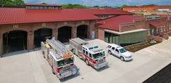 The architecture of the new headquarters of the Danville, VA, Fire Department borrows from the forms, details and materials of the historic Tobacco Warehouse District, where it resides and is spurring district redevelopment. The architecture of the new headquarters of the Danville, VA, Fire Department borrows from the forms, details and materials of the historic Tobacco Warehouse District, where it resides and is spurring district redevelopment.