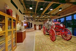 Besides the many historic department artifacts that are displayed in the Danville Fire Department headquarters’ lobby-museum, the station incorporates many repurposed materials from the original historic on-site structure, including cobblestone, brick and timber. Besides the many historic department artifacts that are displayed in the Danville Fire Department headquarters’ lobby-museum, the station incorporates many repurposed materials from the original historic on-site structure, including cobblestone, brick and timber.