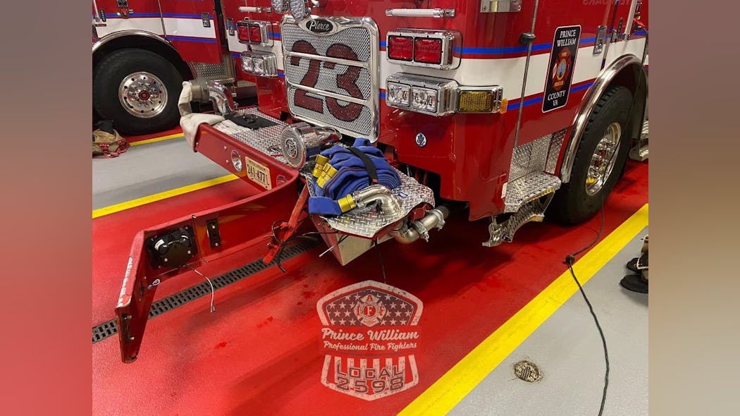 No firefighters were injured Friday morning when this engine was hit along I-95. No firefighters were injured Friday morning when this engine was hit along I-95.