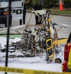 One person onboard a single-engine plane died after the aircraft crashed and burned in Hollywood, Florida on May 17, 2023, according to authorities. One person onboard a single-engine plane died after the aircraft crashed and burned in Hollywood, Florida on May 17, 2023, according to authorities.