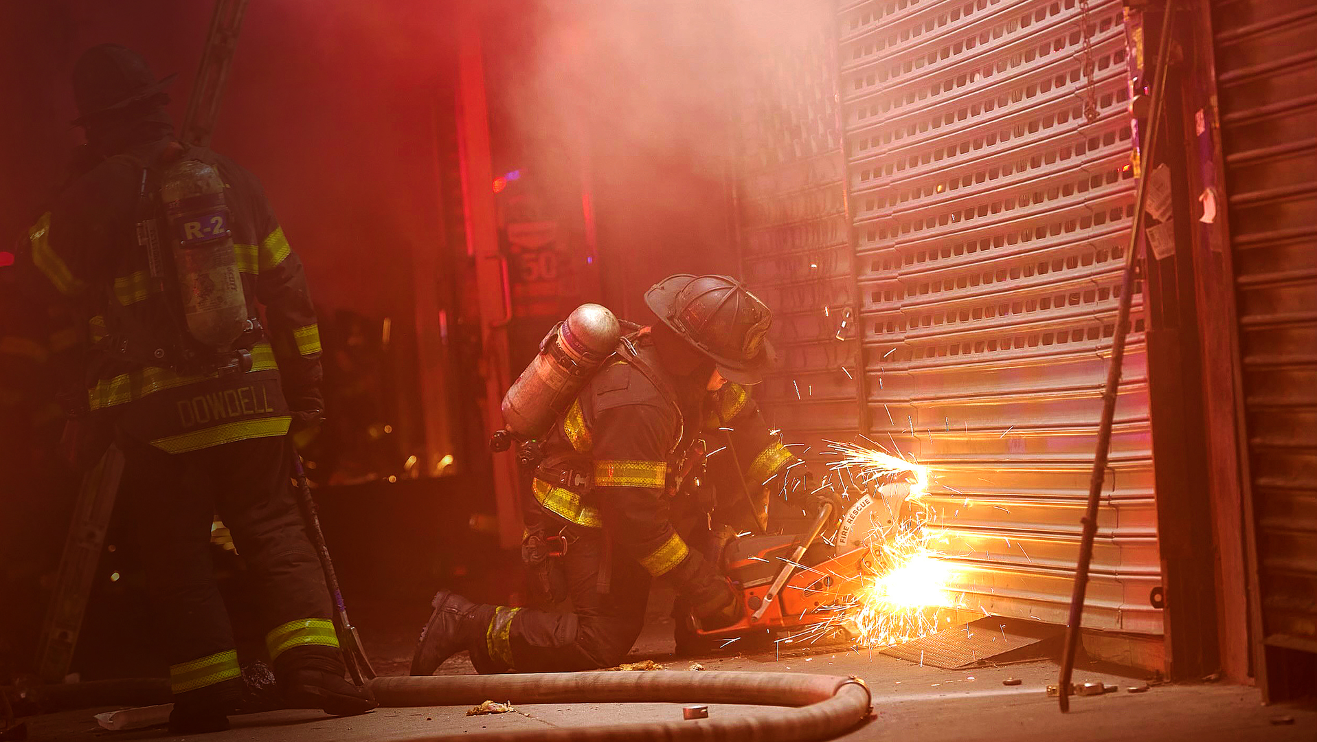 The third of three cuts that are made in the slash tactic for a steel roll-down gate. The slats then are pulled by the purchase point that was made in the beginning of the operation.