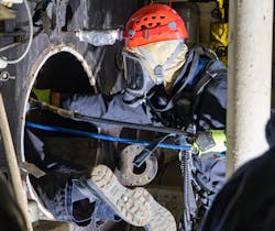 Just as confined-space-rescue experts equip themselves for an incident, first-due responders should dress out in turnout gear and SCBA.