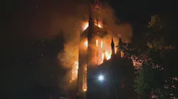 A four-alarm fire late Wednesday engulfed a towering historic church that had been converted into an indoor skatepark north of downtown St. Louis.
