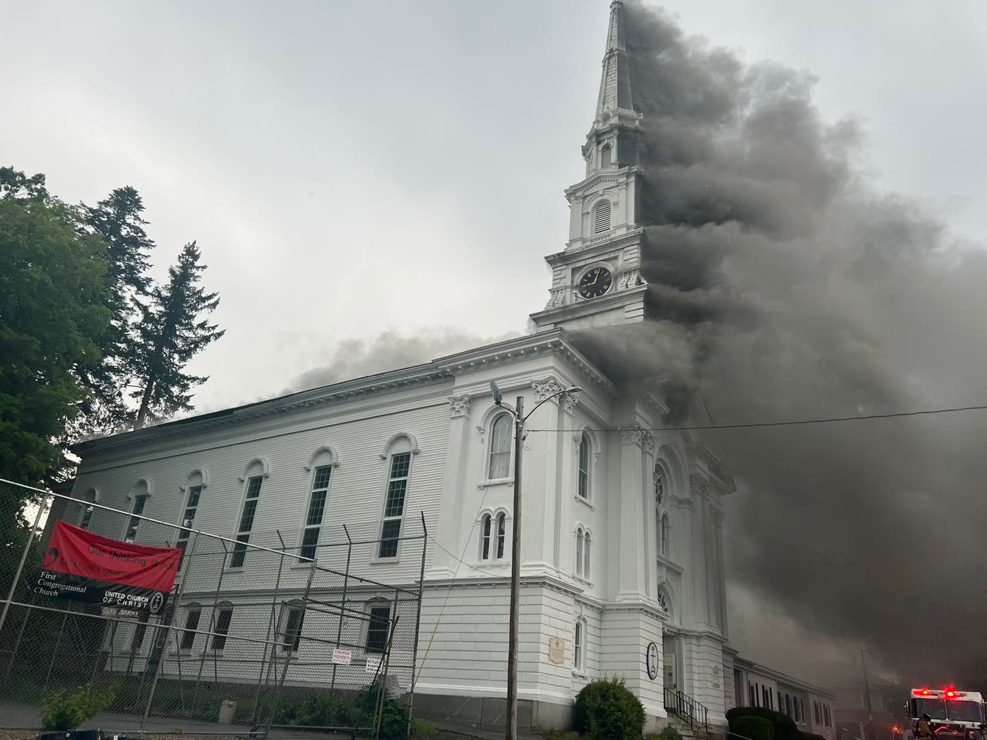 Spencer firefighters were at another lightning strike when they were called to the First Congregational Church Friday afternoon.