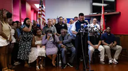 Carlos Henriques, cousin of fallen firefighter Augusto Acabou, speaks at a press conference on July 7.