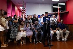 Carlos Henriques, cousin of fallen firefighter Augusto Acabou, speaks at a press conference on July 7. Carlos Henriques, cousin of fallen firefighter Augusto Acabou, speaks at a press conference on July 7.