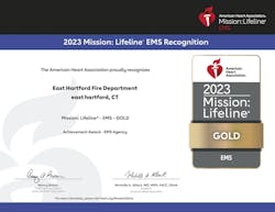 The East Hartford Fire Department was recognized by the American Heart Association under the Mission: Lifeline program. The East Hartford Fire Department was recognized by the American Heart Association under the Mission: Lifeline program.
