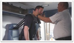 Cedric Palmisano, Deputy Chief of Special Ops & Logistics for New Orleans EMS, demonstrates MBrace™ to a paramedic. Cedric Palmisano, Deputy Chief of Special Ops & Logistics for New Orleans EMS, demonstrates MBrace™ to a paramedic.