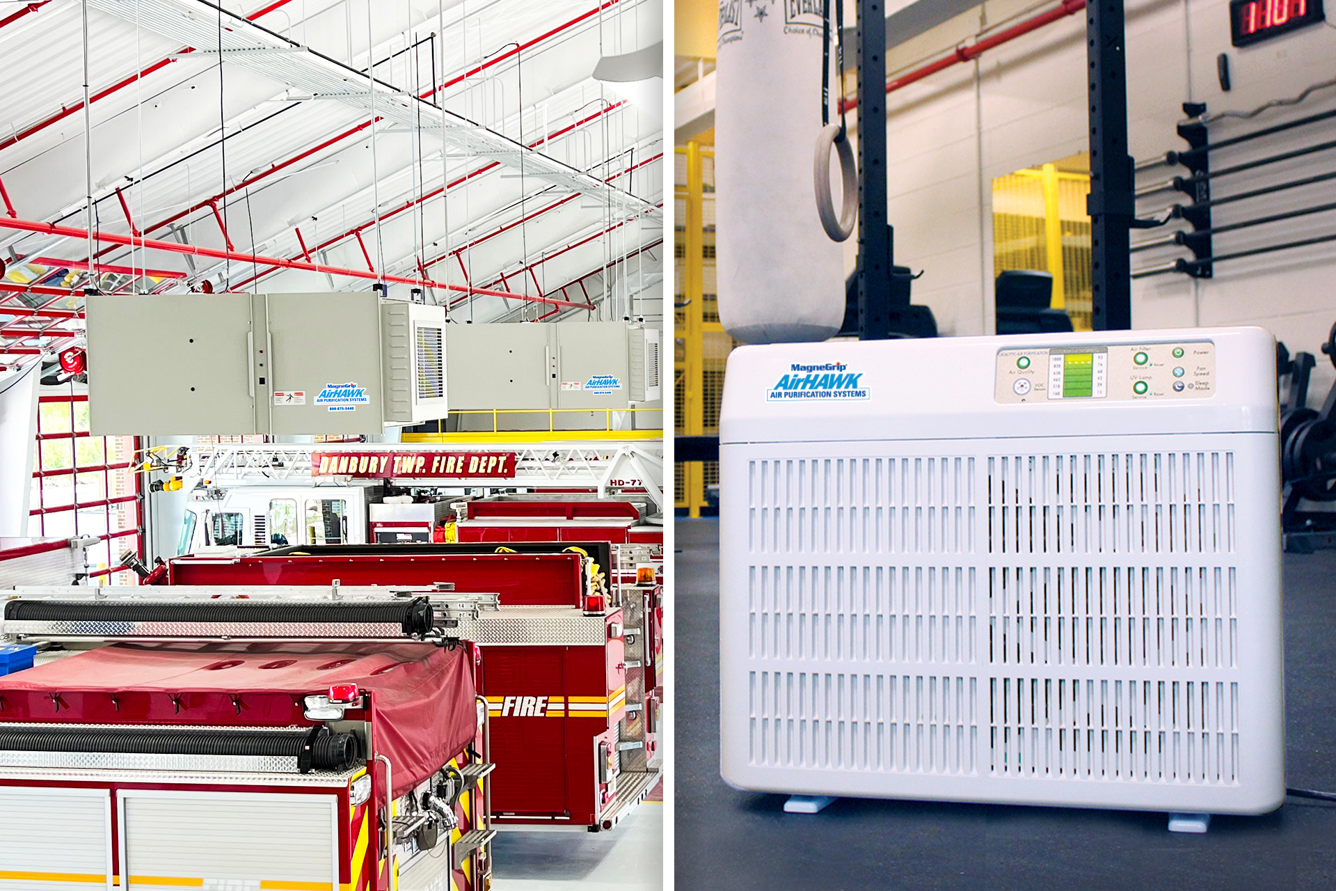 AirHAWK Air Purification Systems, by MagneGrip, allows firefighters to breathe clean air by eliminating airborne contaminants from inside the fire station
