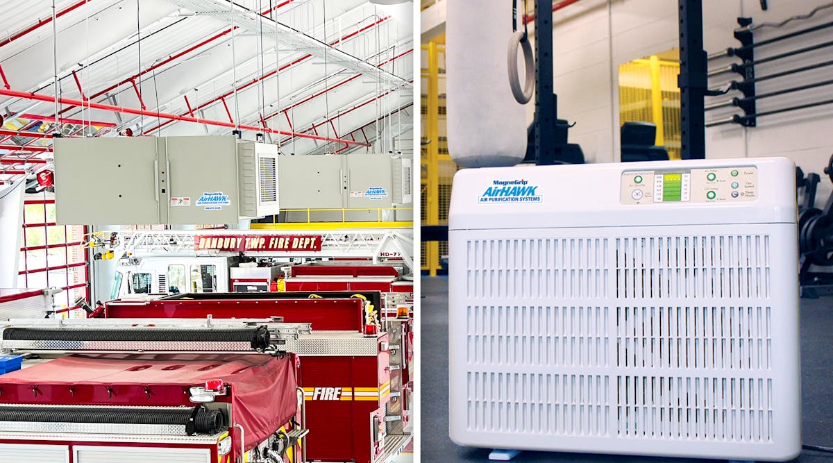 AirHAWK Air Purification Systems, by MagneGrip, allows firefighters to breathe clean air by eliminating airborne contaminants from inside the fire station