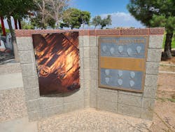 This bronze plaque that’s located in Firefighter Memorial Park in Kingman, AZ, lists the 11 firefighters who were killed on July 5, 1973, when a leak from a propane rail car resulted in a BLEVE. The artwork to the left of the plaque is made from a portion of the tank from which the BLEVE occurred. This bronze plaque that’s located in Firefighter Memorial Park in Kingman, AZ, lists the 11 firefighters who were killed on July 5, 1973, when a leak from a propane rail car resulted in a BLEVE. The artwork to the left of the plaque is made from a portion of the tank from which the BLEVE occurred.