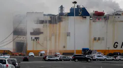 The fire on a cargo ship at Port Newark in Newark, NJ that started on Wednesday night continues to burn.