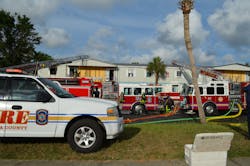 Photo 2: A common box alarm response to an apartment building fire (four engines, two trucks, one squad, EMS and two chiefs). It’s critical that all apparatus be positioned for the maximum potential of an incident and where later-arriving apparatus will position based on required assessments. Photo 2: A common box alarm response to an apartment building fire (four engines, two trucks, one squad, EMS and two chiefs). It’s critical that all apparatus be positioned for the maximum potential of an incident and where later-arriving apparatus will position based on required assessments.