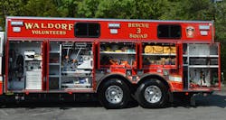 Tool and equipment locations should be determined early in the design process and detailed at the preconstruction conference. This Pierce Enforcer rescue squad for the Waldorf, MD, Volunteer Fire Department is an example of a well-detailed rig that’s designed to meet the department’s operational requirements. Tool and equipment locations should be determined early in the design process and detailed at the preconstruction conference. This Pierce Enforcer rescue squad for the Waldorf, MD, Volunteer Fire Department is an example of a well-detailed rig that’s designed to meet the department’s operational requirements.