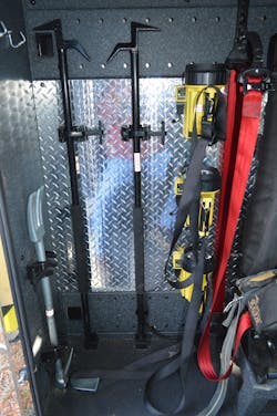 Mounting of hand tools and forcible entry equipment inside of the cab environment should be determined by the department&rsquo;s standard riding position assignments. Securing these tools and equipment should be done with nonmarring 9G-rated brackets and hardware.