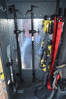 Mounting of hand tools and forcible entry equipment inside of the cab environment should be determined by the department’s standard riding position assignments. Securing these tools and equipment should be done with nonmarring 9G-rated brackets and hardware. Mounting of hand tools and forcible entry equipment inside of the cab environment should be determined by the department’s standard riding position assignments. Securing these tools and equipment should be done with nonmarring 9G-rated brackets and hardware.