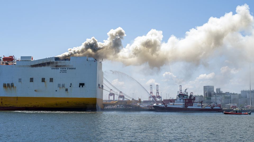 Firefighters from around the region responded to assist with the ship blaze.