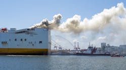 Firefighters from around the region responded to assist with the ship blaze. Firefighters from around the region responded to assist with the ship blaze.