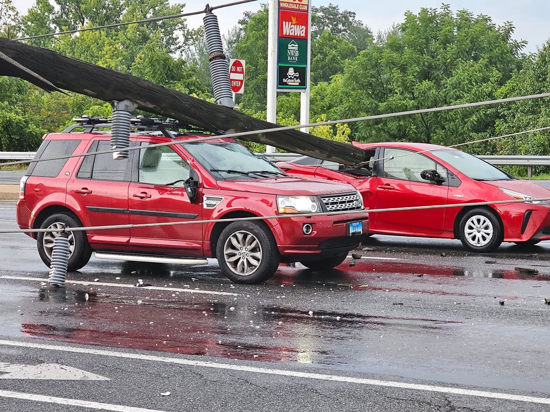 There were no injuries reported when utility poles and wires came down on MD 140 in Westminster, MD.