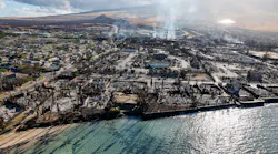 Days after the wildfire spread through Lahaina, buildings still smolder.