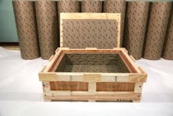 PACT® Thermo ShieldTM, created by Packaging And Crating Technologies in Watertown, CT will be featured at North America’s largest industry battery expo next month in Michigan. The manufacturer created the paper wrap to control dangerous lithium battery fires. PACT® Thermo ShieldTM, created by Packaging And Crating Technologies in Watertown, CT will be featured at North America’s largest industry battery expo next month in Michigan. The manufacturer created the paper wrap to control dangerous lithium battery fires.