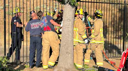 Lakeside fire and rescue personnel gingerly remove the victim.