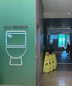 One judge agreed that “gender private” toilets (like this one seen in Dublin, Ireland) and shared single sinks were one way to address gender issues. One judge agreed that “gender private” toilets (like this one seen in Dublin, Ireland) and shared single sinks were one way to address gender issues.