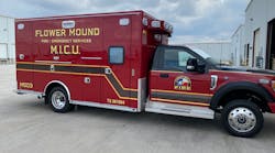 The Flower Mound (Texas) Fire Department unit is a Road Rescue UltraMedic Type 1 ambulance built on a Ford F-550 4 x 4 chassis with a 174” long patient compartment and 72” of headroom, providing additional space for the crew to work. The Flower Mound (Texas) Fire Department unit is a Road Rescue UltraMedic Type 1 ambulance built on a Ford F-550 4 x 4 chassis with a 174” long patient compartment and 72” of headroom, providing additional space for the crew to work.