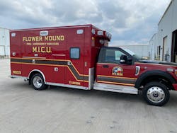 The Flower Mound (Texas) Fire Department unit is a Road Rescue UltraMedic Type 1 ambulance built on a Ford F-550 4 x 4 chassis with a 174” long patient compartment and 72” of headroom, providing additional space for the crew to work. The Flower Mound (Texas) Fire Department unit is a Road Rescue UltraMedic Type 1 ambulance built on a Ford F-550 4 x 4 chassis with a 174” long patient compartment and 72” of headroom, providing additional space for the crew to work.