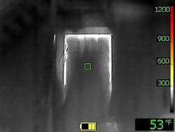 Perform the size-up with the thermal imager to get a true picture of the incident. The thermal profile around this door tells the story behind the door.