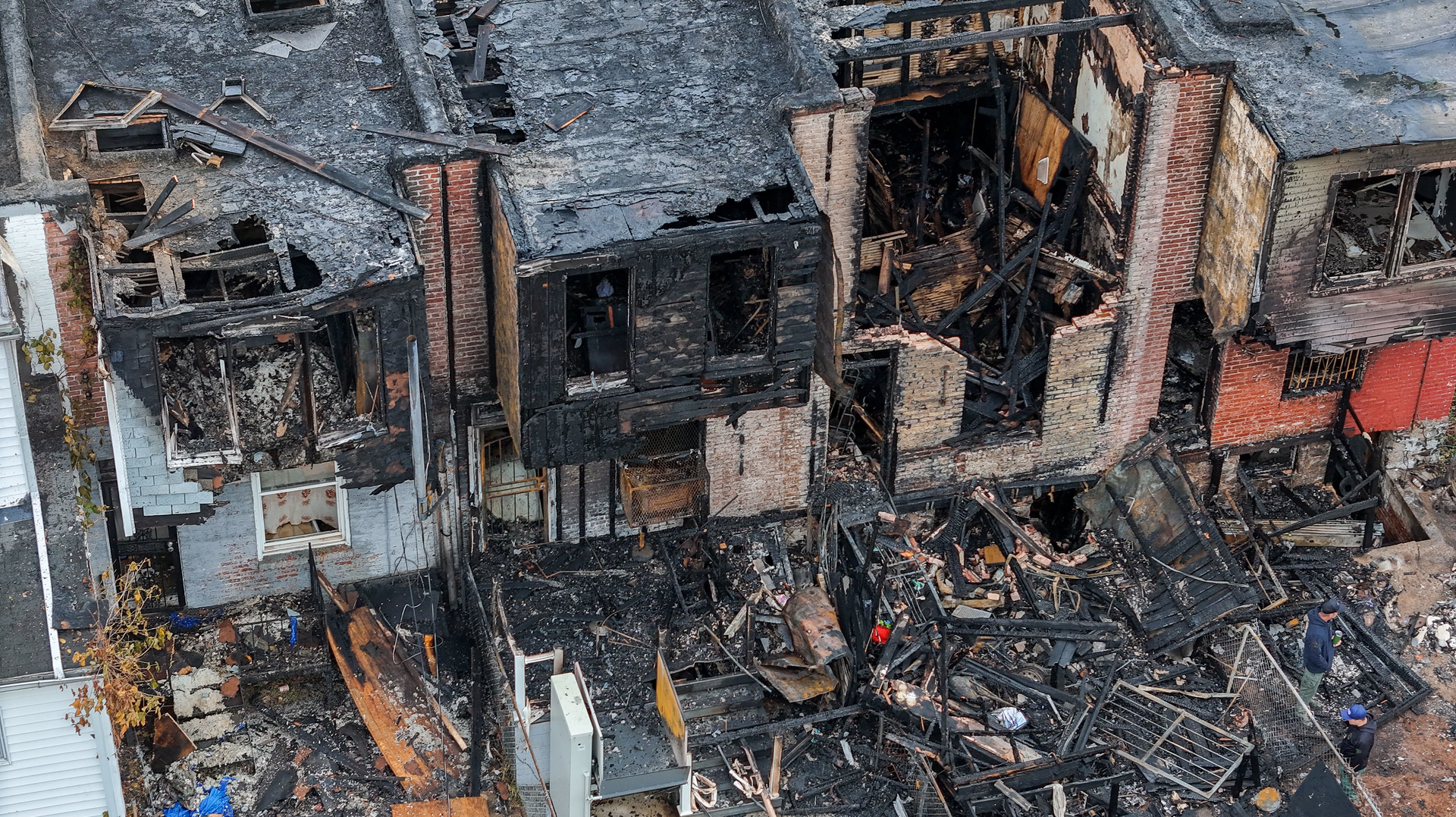 The aftermath of the rowhome fire that claimed the life of Baltimore firefighter Rodney Pitts III, and injured several more firefighters.