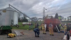 Firefighters rescued a child who was trapped in a corn grain bin for 30 minutes. Firefighters rescued a child who was trapped in a corn grain bin for 30 minutes.