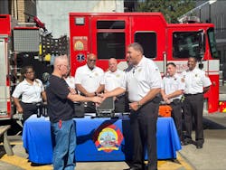 Mark Langley, CEO of NPS-DDP, was on-hand to present the drone and Public Safety specific accessories to NOFD Superintendent Roman Nelson. Mark Langley, CEO of NPS-DDP, was on-hand to present the drone and Public Safety specific accessories to NOFD Superintendent Roman Nelson.