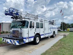 New Baden, IL, Fire Department’s new HP 75 aerial features a 75-foot extruded aluminum ladder. New Baden, IL, Fire Department’s new HP 75 aerial features a 75-foot extruded aluminum ladder.