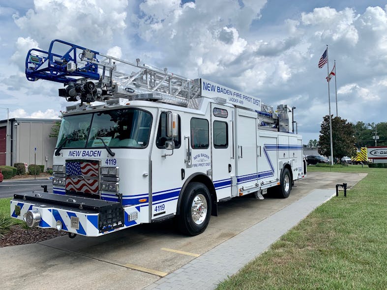 New Baden, IL, Fire Department&rsquo;s new HP 75 aerial features a 75-foot extruded aluminum ladder.