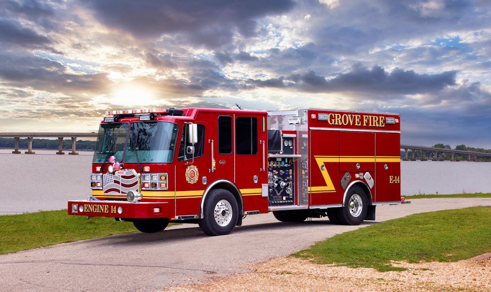 Grove, Oklahoma, Fire Department&rsquo;s new custom pumper includes 20 gallons of foam, a Waterous 1,750-gpm pump and a FoamPro 2002 foam system.