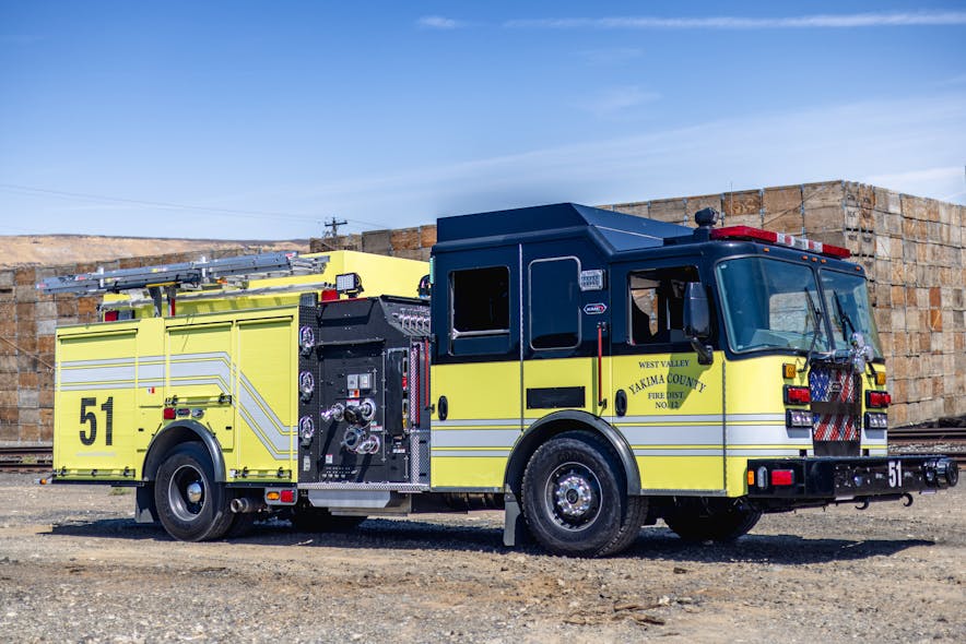 The new custom top-mount pumper for the West Valley Fire Department (Yakima, WA) is powered by a Cummins L9 450-hp engine and an Allison 3000 EVS transmission.