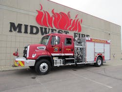 The Woodstock, ME, Volunteer Fire Department took delivery of a new custom pumper by Midwest Fire that’s mounted on a Freightliner 108SD 4x4 Crew Cab Chassis. The Woodstock, ME, Volunteer Fire Department took delivery of a new custom pumper by Midwest Fire that’s mounted on a Freightliner 108SD 4x4 Crew Cab Chassis.