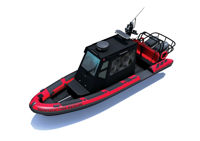 This Ocean Craft Marine 8-meter rigid inflatable boat (RIB) is destined for the Suamico, WI, Fire Department (SFD).