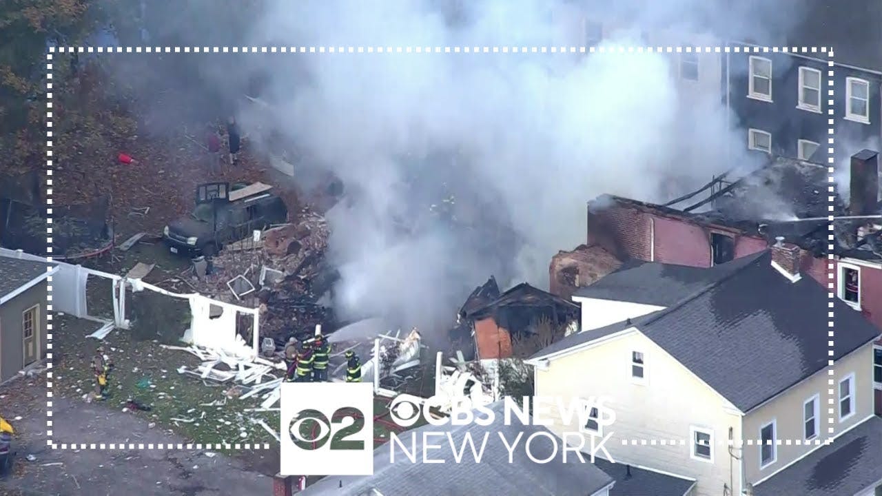 Chopper 2 over building explosion and collapse in Wappingers Falls, N