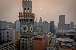 The sun is barely visible over Baltimore as smoke from Canadian wildfires blanketed the East Coast. The sun is barely visible over Baltimore as smoke from Canadian wildfires blanketed the East Coast.