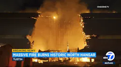 LIVE: Massive fire burns through historic hangar in Tustin