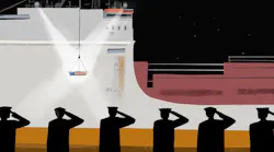 Newark firefighters salute as one of their colleague's bodies is removed from the ship.