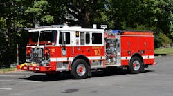 The District of Columbia Fire and EMS Department’s (DCFEMS) Engine Company 10 operates this 2023 Seagrave Capitol cab model. Its wheelbase is 170½ inches, and its overall length is 352 inches. The rig pumps 1,500 gpm from a 500-gallon tank. The vehicle is outfitted with a steel-reinforced front bumper that has a front intake and trash line and a low rear hosebed. The District of Columbia Fire and EMS Department’s (DCFEMS) Engine Company 10 operates this 2023 Seagrave Capitol cab model. Its wheelbase is 170½ inches, and its overall length is 352 inches. The rig pumps 1,500 gpm from a 500-gallon tank. The vehicle is outfitted with a steel-reinforced front bumper that has a front intake and trash line and a low rear hosebed.